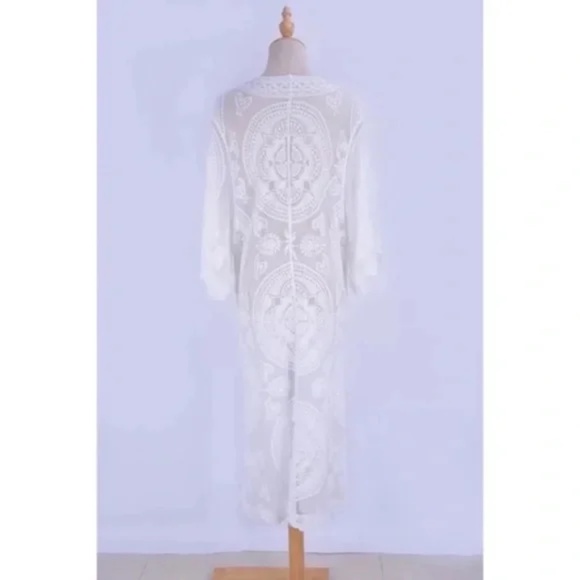 Scalloped Sheer Mesh Lace Boho Kimono Coverup Wrap - Picture 7 of 7
